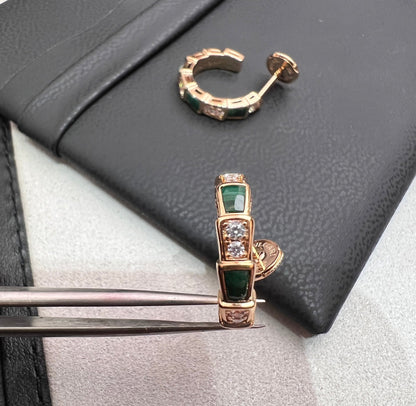 [RAFFINE] PENDIENTES SERPENTI DE MALAQUITA EN ORO ROSA