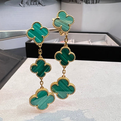 [RAFFINE]CLOVER MALACHITE 3 MOTIFS GOLD