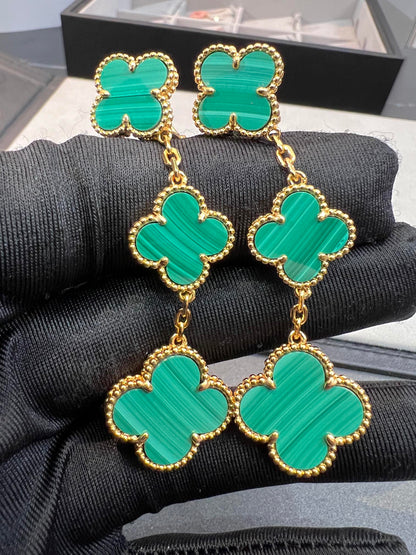[RAFFINE]CLOVER MALACHITE 3 MOTIFS GOLD