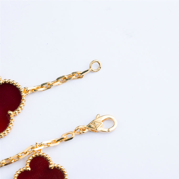 [RAFFINE]PULSERA DE TRÉBOL 5 MOTIVOS CORNALINA OJO DE TIGRE