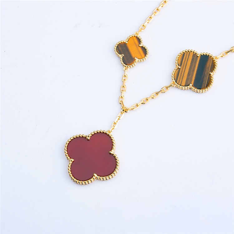 [RAFFINE]PULSERA DE TRÉBOL 5 MOTIVOS CORNALINA OJO DE TIGRE