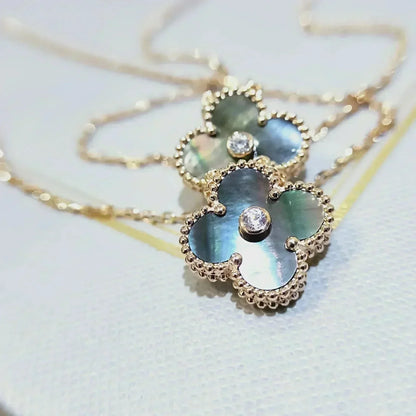 [RAFFINE]CLOVER 15MM DIAMOND AND MOTHER-OF-GREY NECKLACE