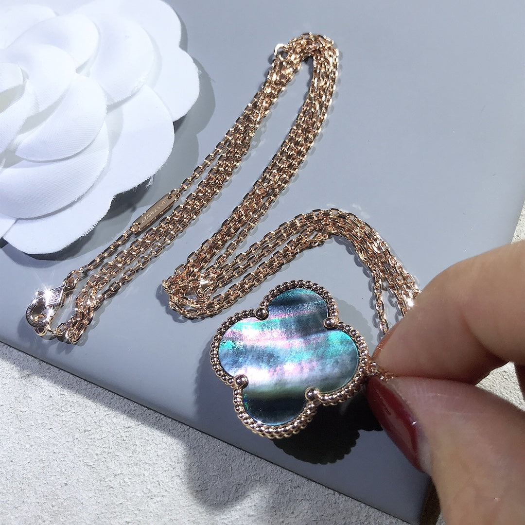[RAFFINE]CLOVER 25MM GOLD DARK MOP BIG CLOVER NECKLACE