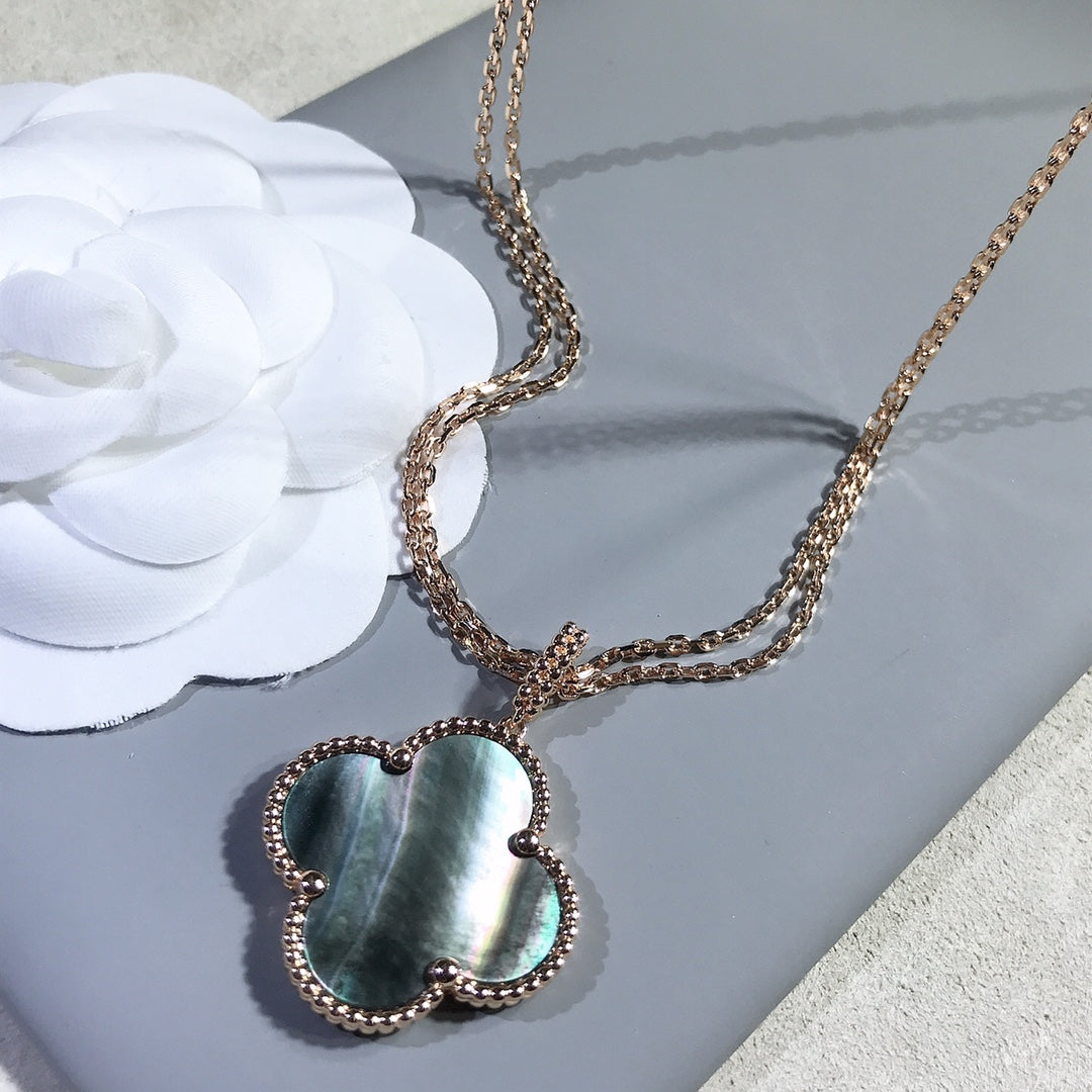 [RAFFINE]CLOVER 25MM GOLD DARK MOP BIG CLOVER NECKLACE