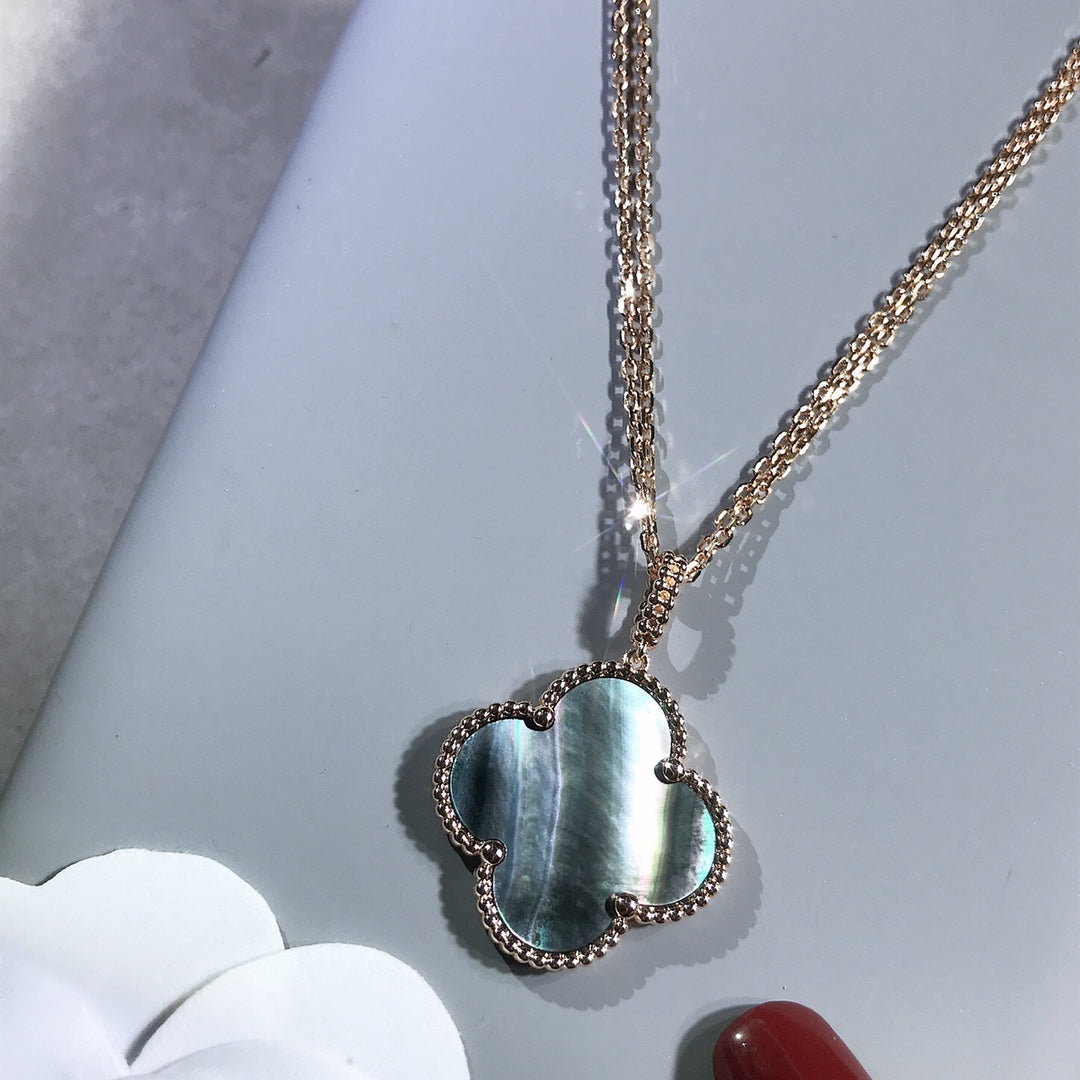[RAFFINE]CLOVER 25MM GOLD DARK MOP BIG CLOVER NECKLACE