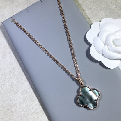 [RAFFINE]CLOVER 25MM GOLD DARK MOP BIG CLOVER NECKLACE