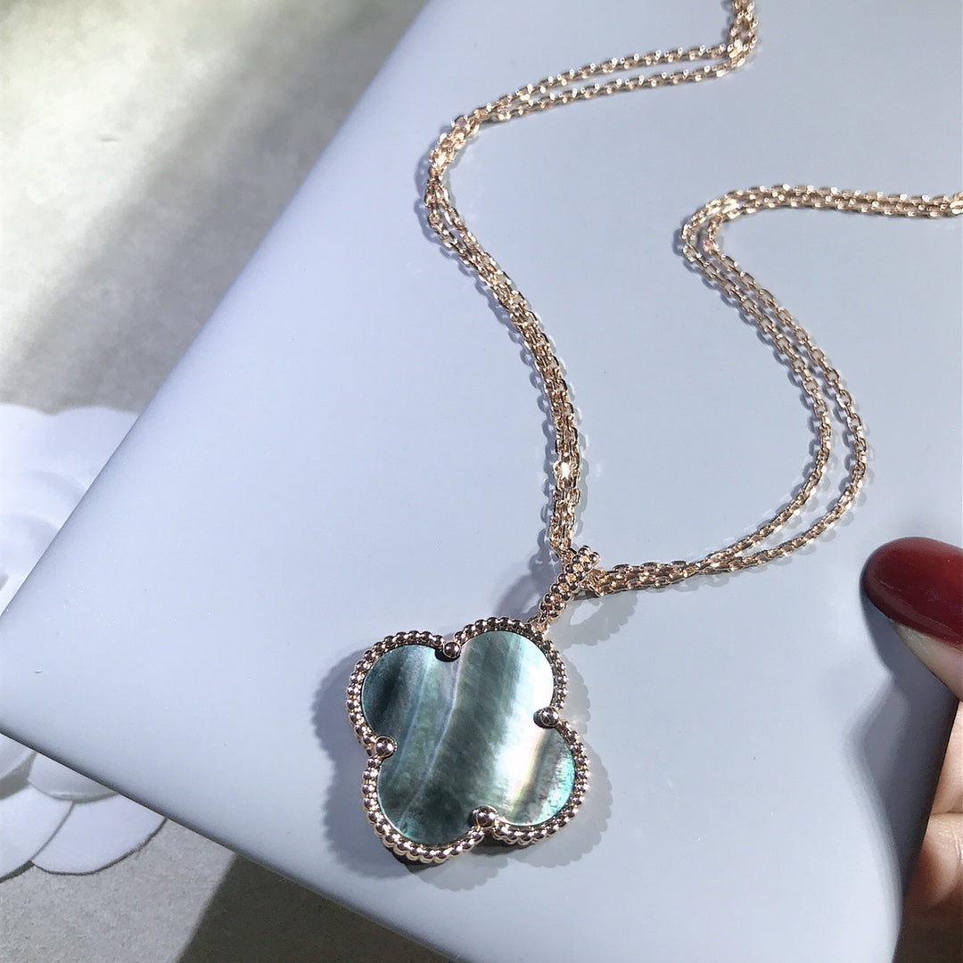 [RAFFINE]CLOVER 25MM GOLD DARK MOP BIG CLOVER NECKLACE