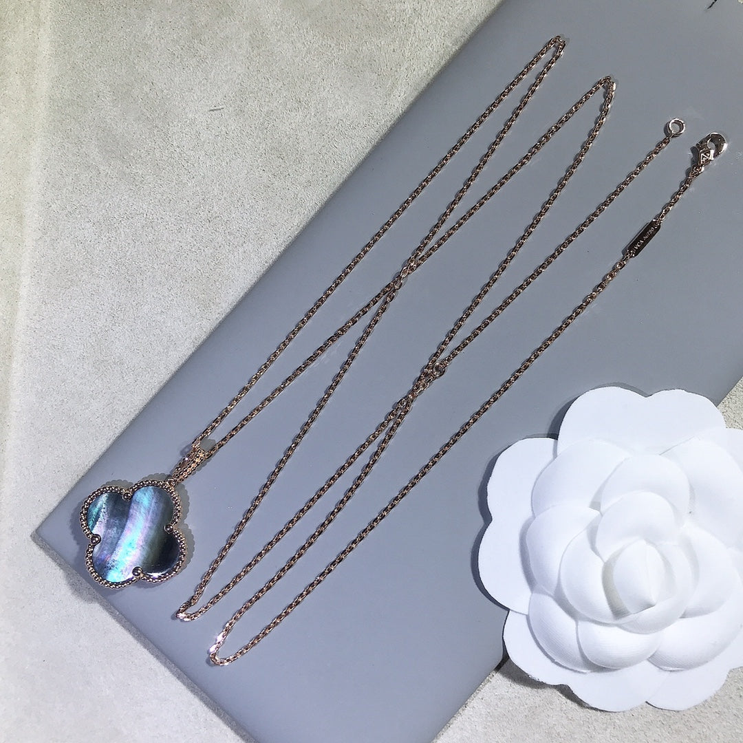 [RAFFINE]CLOVER 25MM GOLD DARK MOP BIG CLOVER NECKLACE