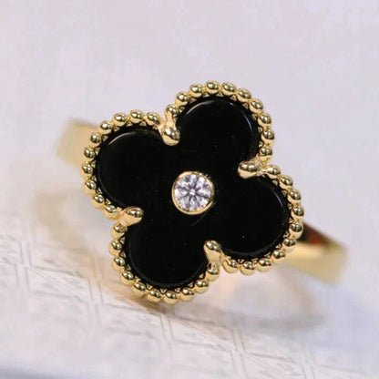 [RAFFINE]CLOVER ONYX RING GOLD DIAMOND