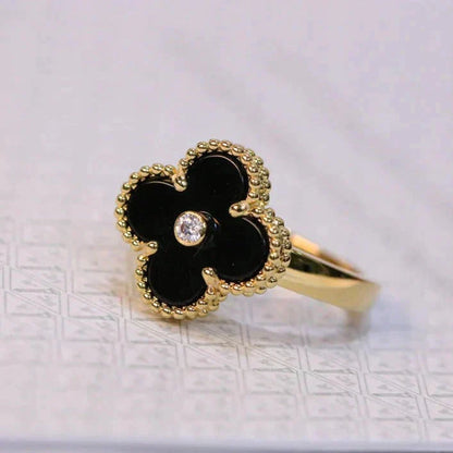 [RAFFINE]CLOVER ONYX RING GOLD DIAMOND