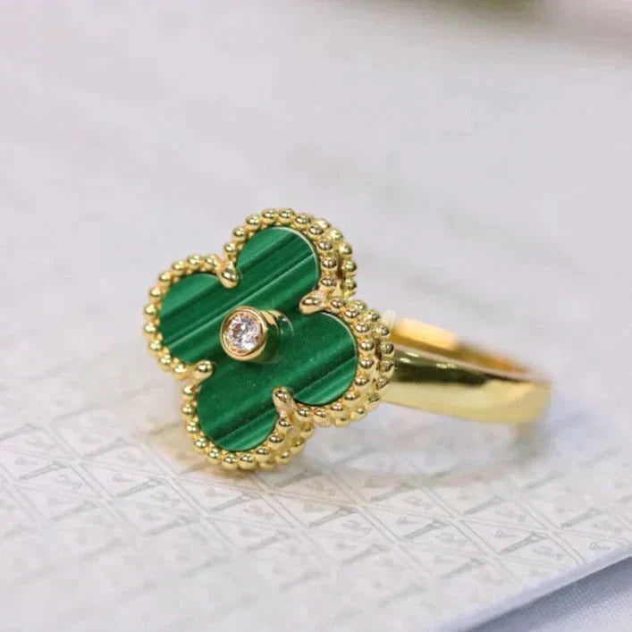 [RAFFINE]CLOVER MALACHITE RING GOLD DIAMOND