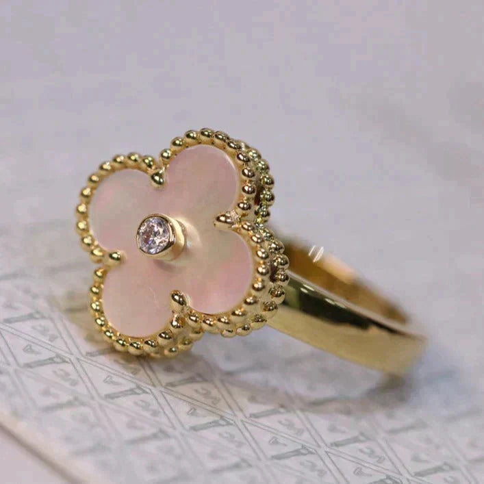 [Raffine]CLOVER PINK MOP RING GOLD DIAMANT