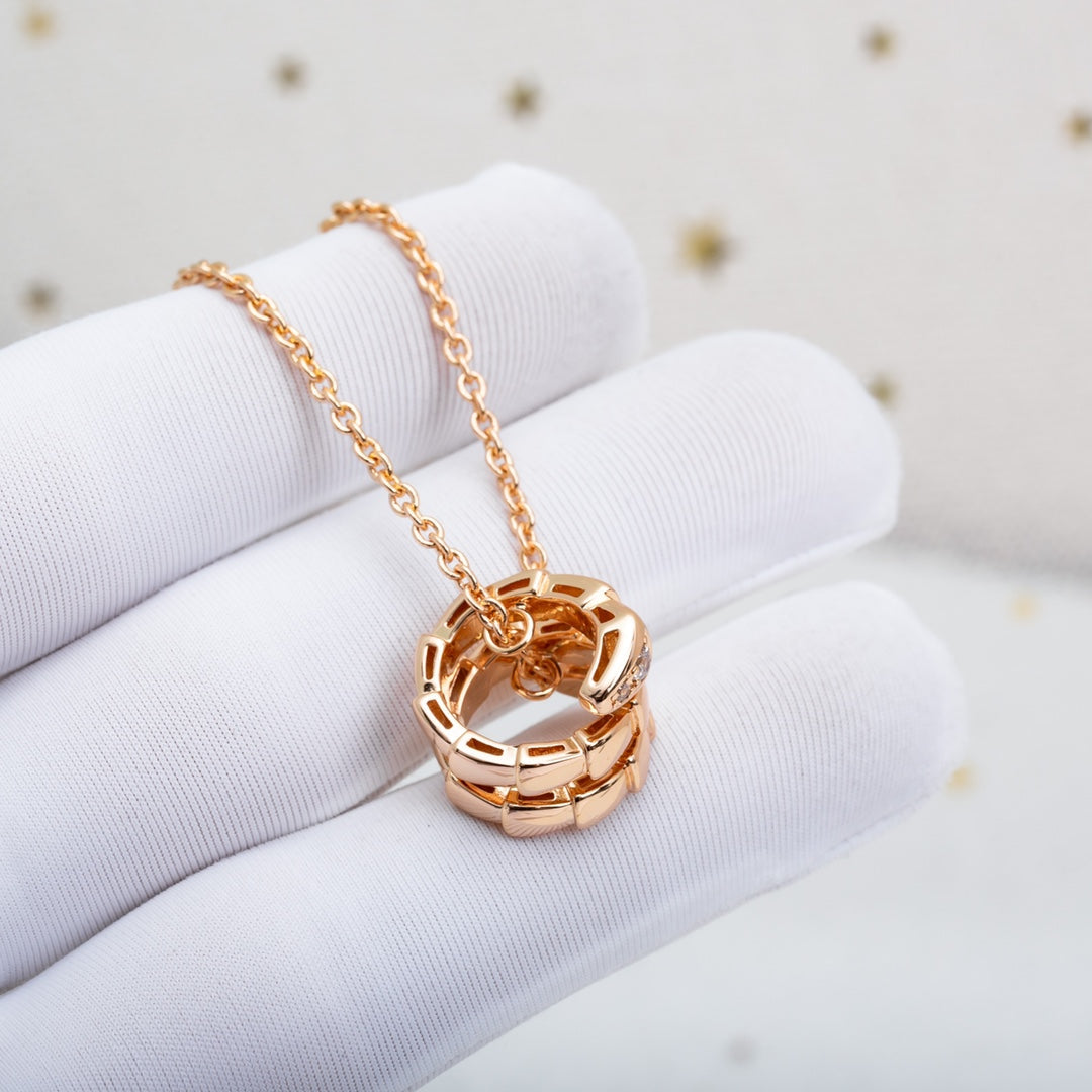[RAFFINE] COLLAR SERPENTI DE ORO ROSA CON DIAMANTE