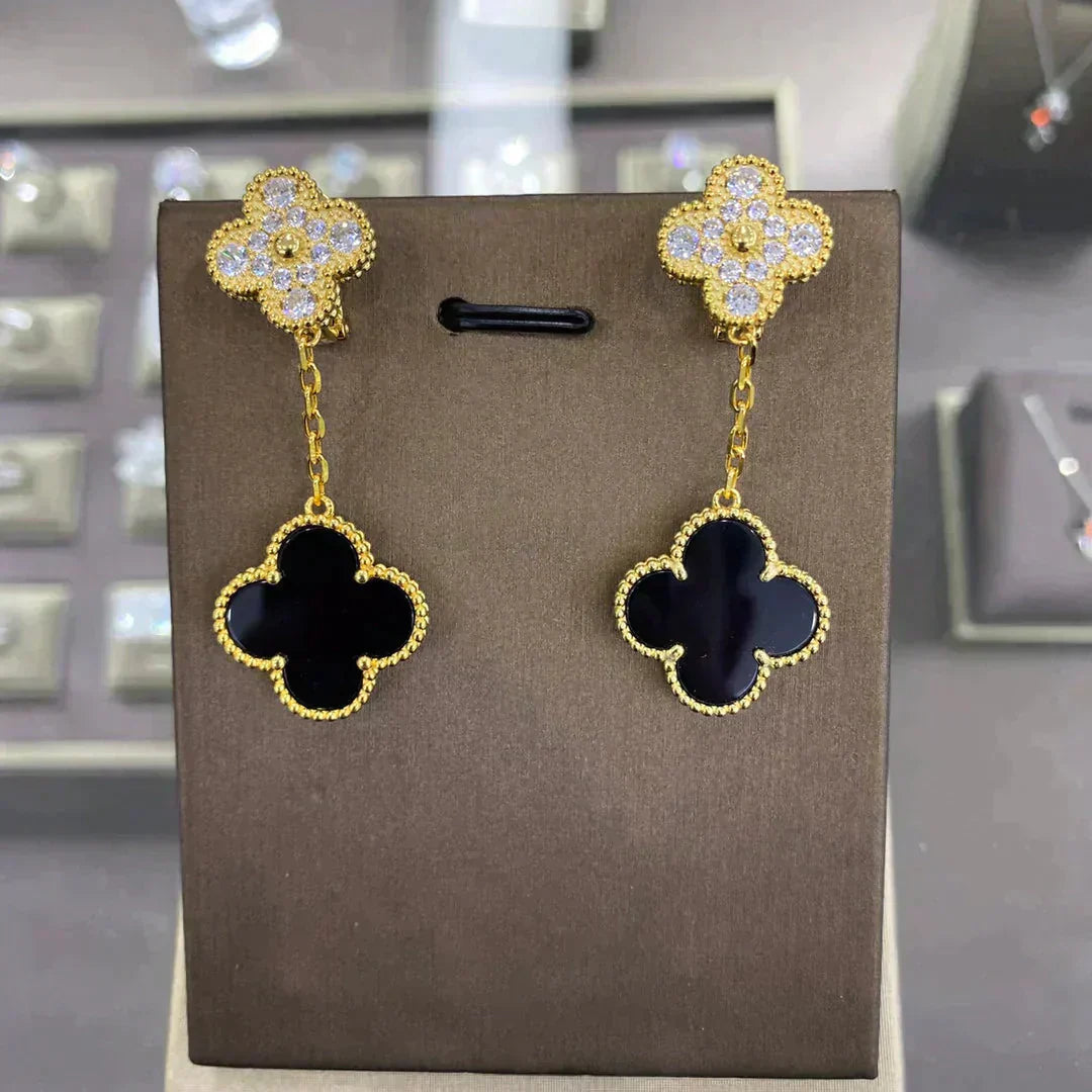 [RAFFINE]CLOVER  2 MOTIFS  DIAMOND  EARRINGS (MULTIPLE CHOICESç´