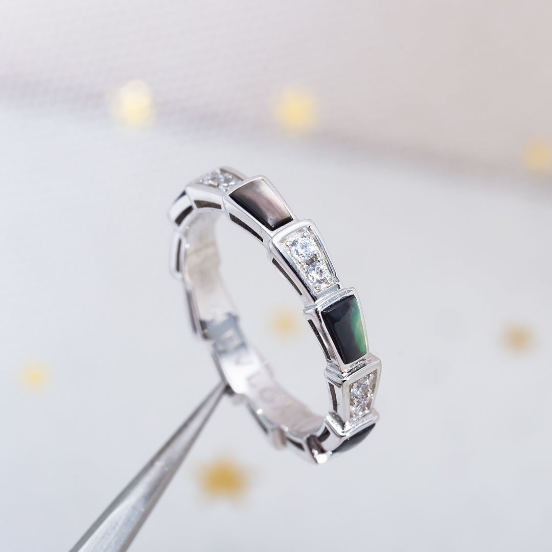 [RAFFINE]ANILLO SERPENTI PLATA DIAMANTE NEGRO MOP 3MM