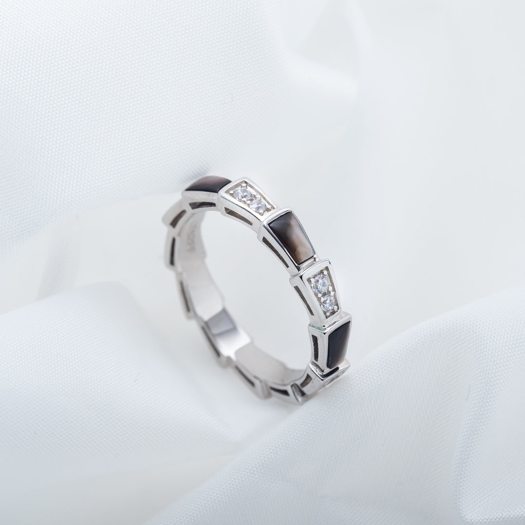 [RAFFINE]ANILLO SERPENTI PLATA DIAMANTE NEGRO MOP 3MM