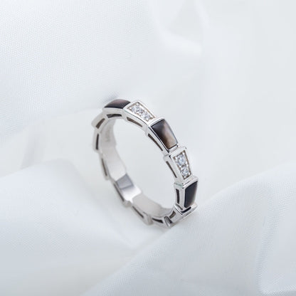 [RAFFINE]ANILLO SERPENTI PLATA DIAMANTE NEGRO MOP 3MM