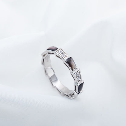 [RAFFINE]ANILLO SERPENTI PLATA DIAMANTE NEGRO MOP 3MM