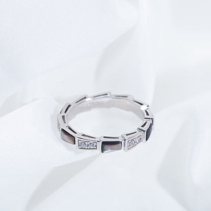[RAFFINE]ANILLO SERPENTI PLATA DIAMANTE NEGRO MOP 3MM