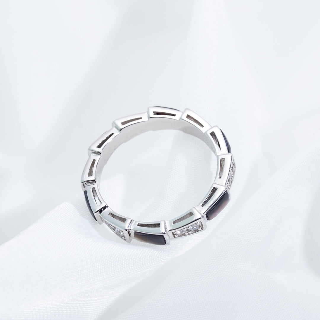 [RAFFINE]ANILLO SERPENTI PLATA DIAMANTE NEGRO MOP 3MM