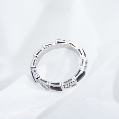 [RAFFINE]ANILLO SERPENTI PLATA DIAMANTE NEGRO MOP 3MM