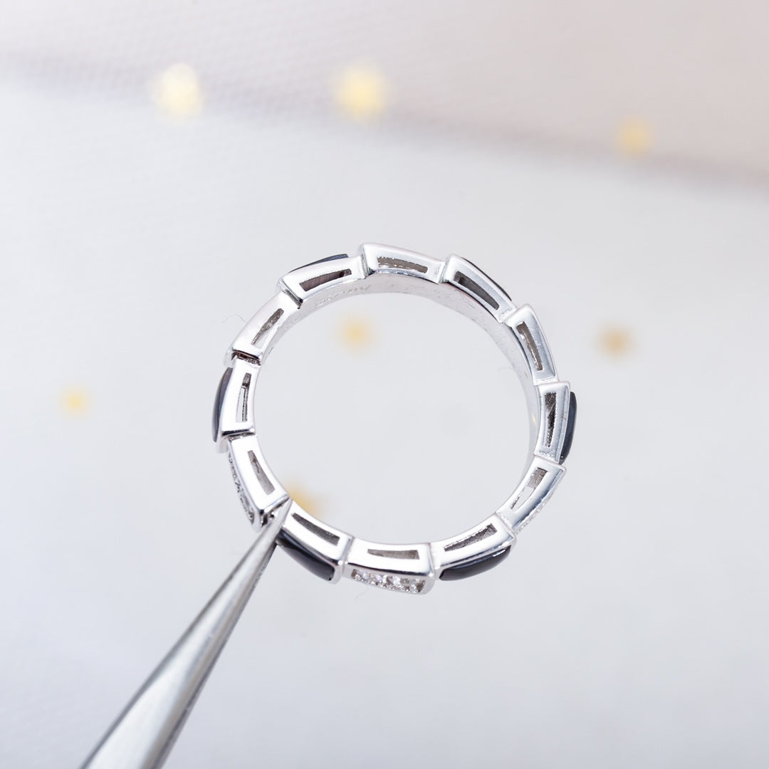 [RAFFINE]ANILLO SERPENTI PLATA DIAMANTE NEGRO MOP 3MM
