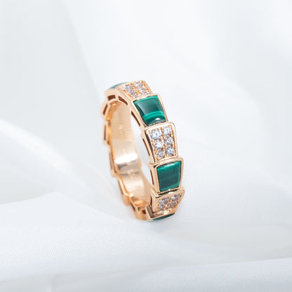 [RAFFINE]ANILLO SERPENTI ORO ROSA MALAQUITA PAVÉ DE DIAMANTES 4 MM