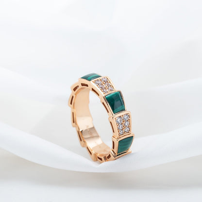 [RAFFINE]ANILLO SERPENTI ORO ROSA MALAQUITA PAVÉ DE DIAMANTES 4 MM