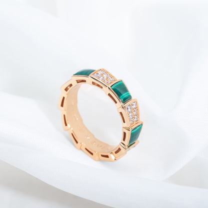 [RAFFINE]ANILLO SERPENTI ORO ROSA MALAQUITA PAVÉ DE DIAMANTES 4 MM
