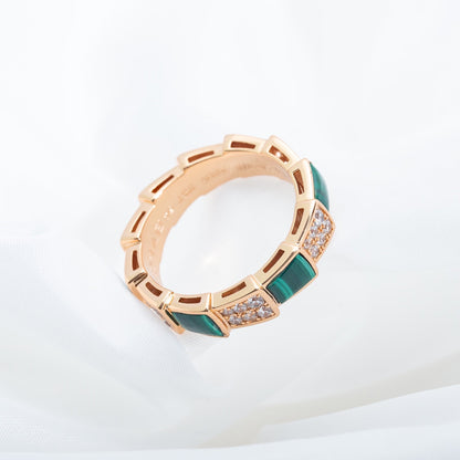 [RAFFINE]ANILLO SERPENTI ORO ROSA MALAQUITA PAVÉ DE DIAMANTES 4 MM