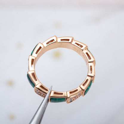 [RAFFINE]ANILLO SERPENTI ORO ROSA MALAQUITA PAVÉ DE DIAMANTES 4 MM