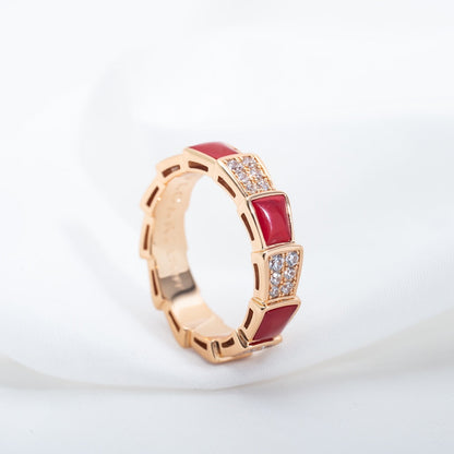 [RAFFINE]SERPENTI RING PINK GOLD CARNELIAN DIAMOND PAVED 4MM
