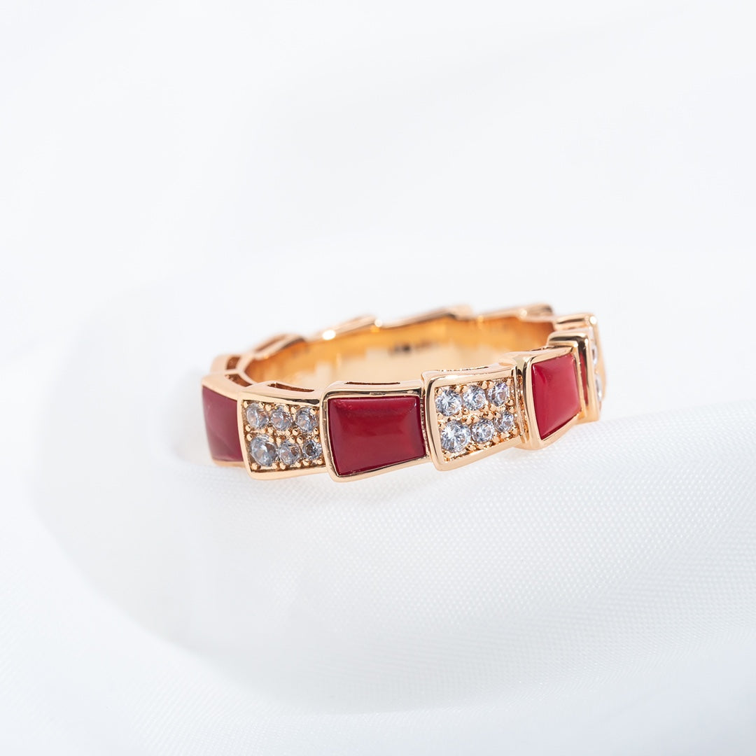 [RAFFINE]SERPENTI RING PINK GOLD CARNELIAN DIAMOND PAVED 4MM
