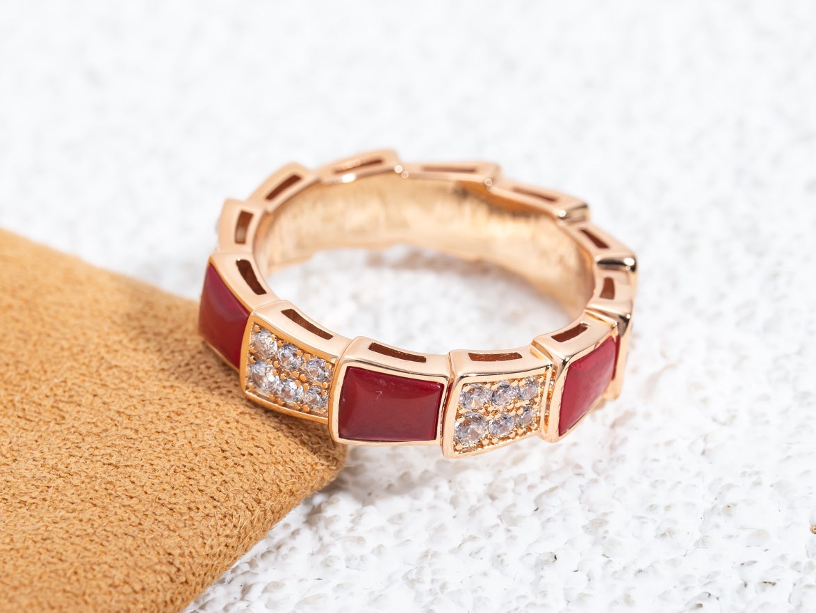 [RAFFINE]SERPENTI RING PINK GOLD CARNELIAN DIAMOND PAVED 4MM
