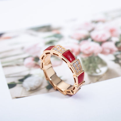 [RAFFINE]SERPENTI RING PINK GOLD CARNELIAN DIAMOND PAVED 4MM