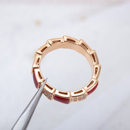 [RAFFINE]SERPENTI RING PINK GOLD CARNELIAN DIAMOND PAVED 4MM
