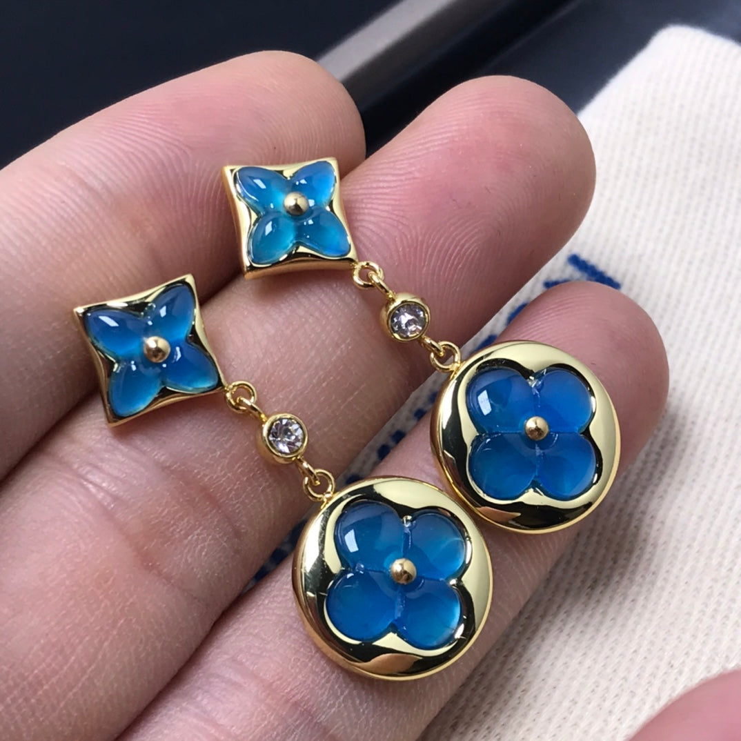 [RAFFINE]STAR AND SUN AGATE DIAMOND EARRINGS