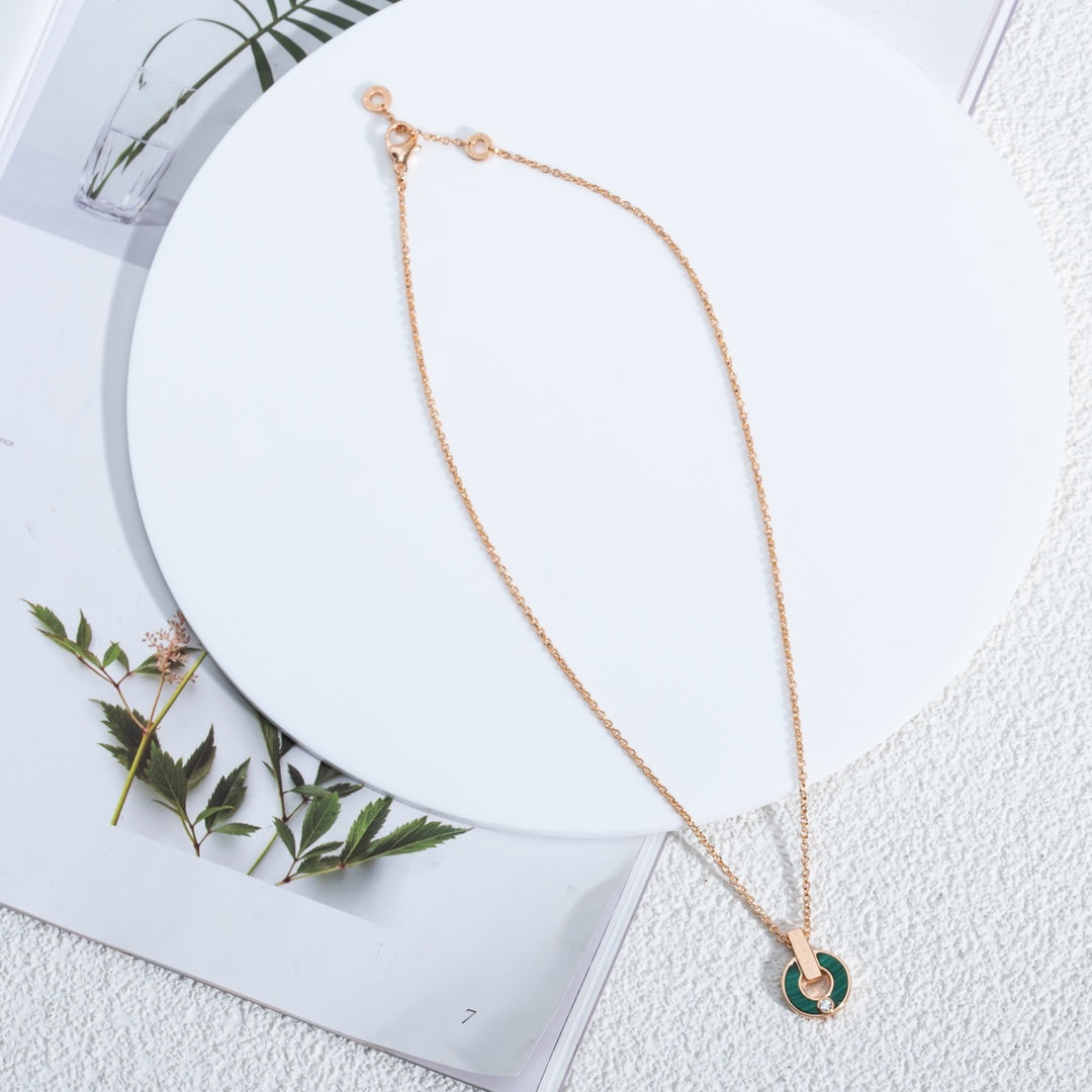 [RAFFINE]GARI COLLAR ORO ROSA MALAQUITA