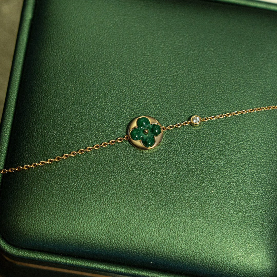 [RAFFINE]SUN MALACHITE 1 DIAMOND PINK GOLD BRACELET