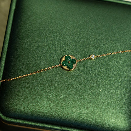 [RAFFINE]SUN MALACHITE 1 DIAMOND PINK GOLD BRACELET