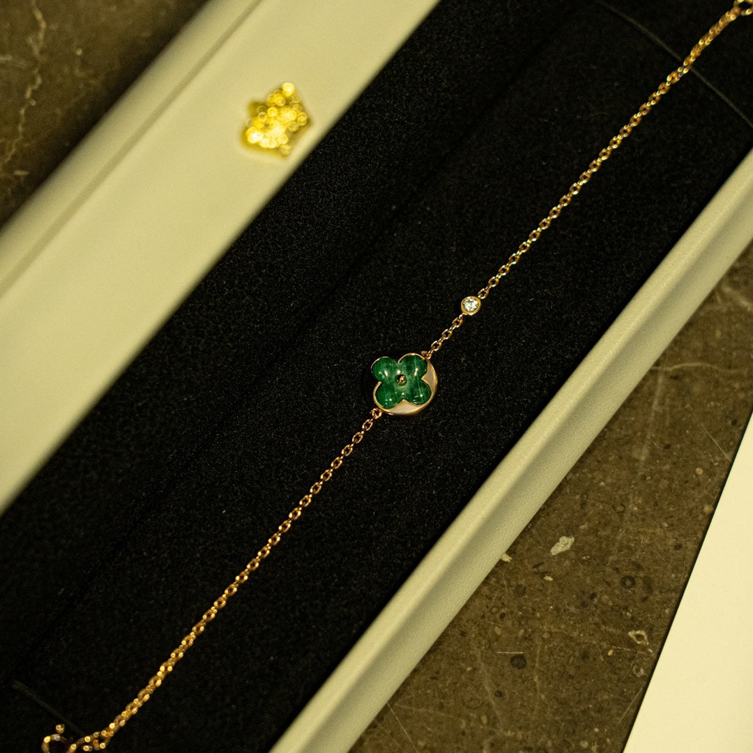 [RAFFINE]SUN MALACHITE 1 DIAMOND PINK GOLD BRACELET