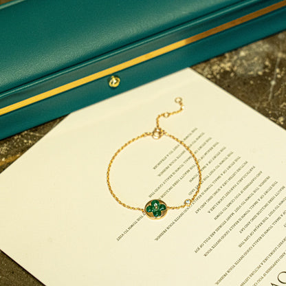 [RAFFINE]SUN MALACHITE 1 DIAMOND PINK GOLD BRACELET