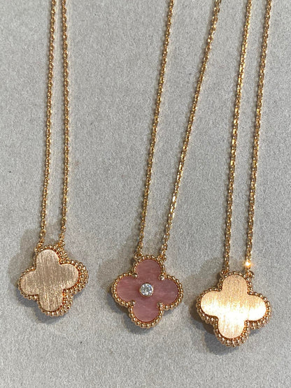 [RAFFINE]CLOVER 15MM DIAMOND RHODONITE NECKLACE