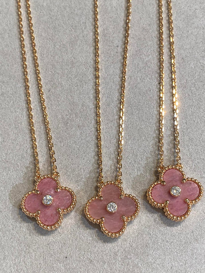 [RAFFINE]CLOVER 15MM DIAMOND RHODONITE NECKLACE