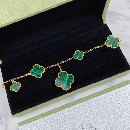 [RAFFINE]MAGIC CLOVER MALACHITE GOLD BRACELET 5 MOTIFS