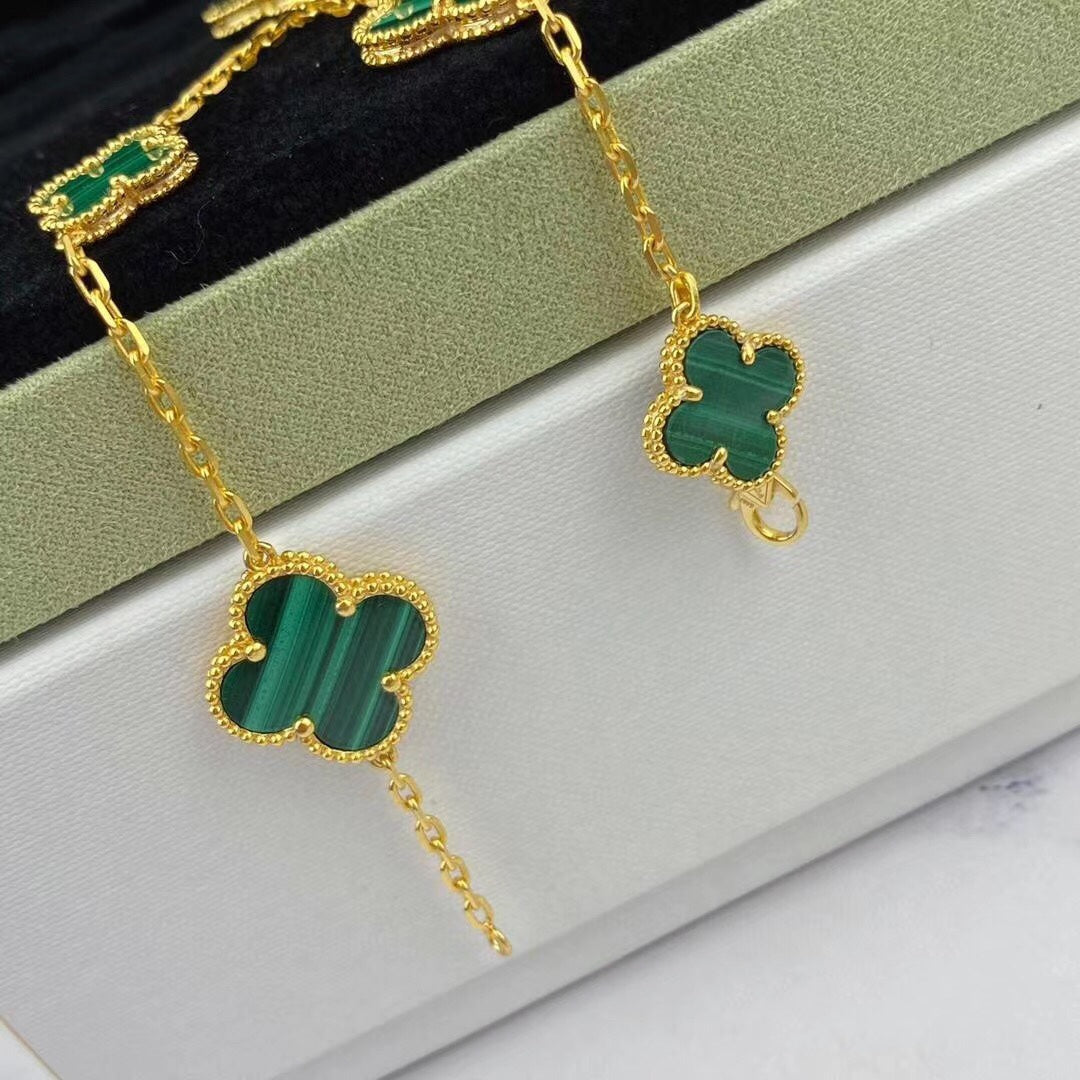 [RAFFINE]MAGIC CLOVER MALACHITE GOLD BRACELET 5 MOTIFS