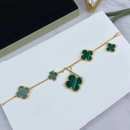 [RAFFINE]MAGIC CLOVER MALACHITE GOLD BRACELET 5 MOTIFS