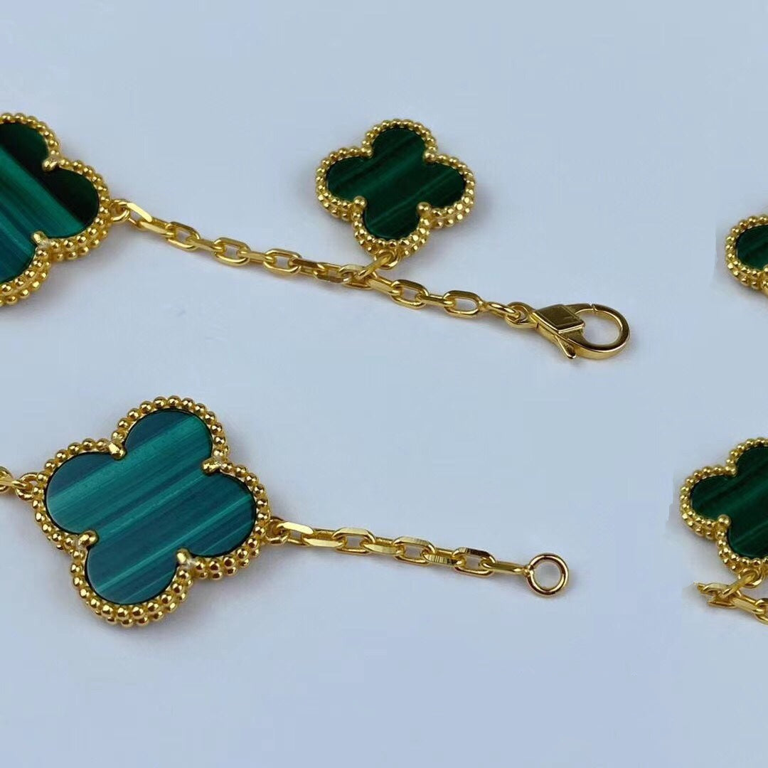 [RAFFINE]MAGIC CLOVER MALACHITE GOLD BRACELET 5 MOTIFS