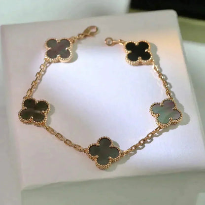 [RAFFINE]CLOVER 5 MOTIF GRAY MOP  BRACELET