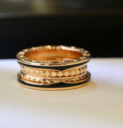 [RAFFINE]ZERO 1 ANILLO DE CERÁMICA NEGRA EN ORO ROSA